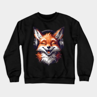 Funny Smiling musical fox wearing headphones Crewneck Sweatshirt